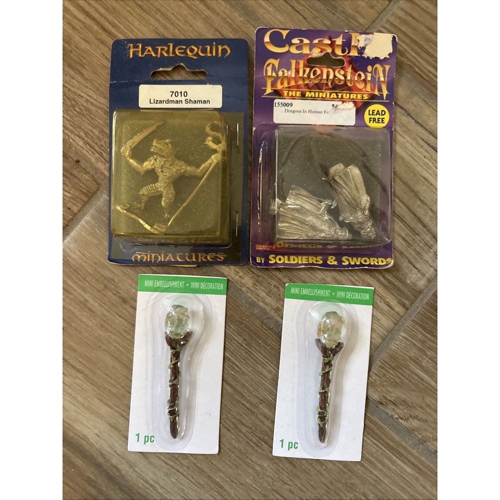 Lot of 4 Harlequin Lizardman Shaman 7010 Castle Falkenstein 155009 Miniatures‎